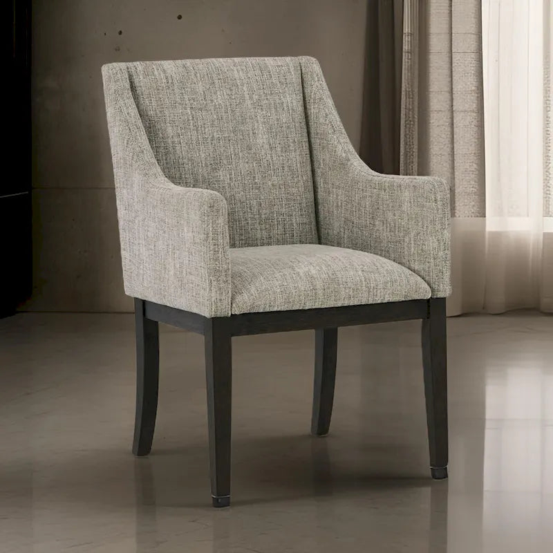 Set di 2 Poltrone da Pranzo, Rivestimento Imbottito Beige, Gambe in Legno Massello Marrone