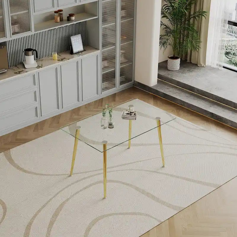 Tavolo da Pranzo con Piano in Vetro Temperato e Gambe in Acciaio Inox