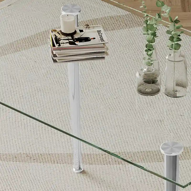 Tavolo da Pranzo con Piano in Vetro Temperato e Gambe in Acciaio Inox