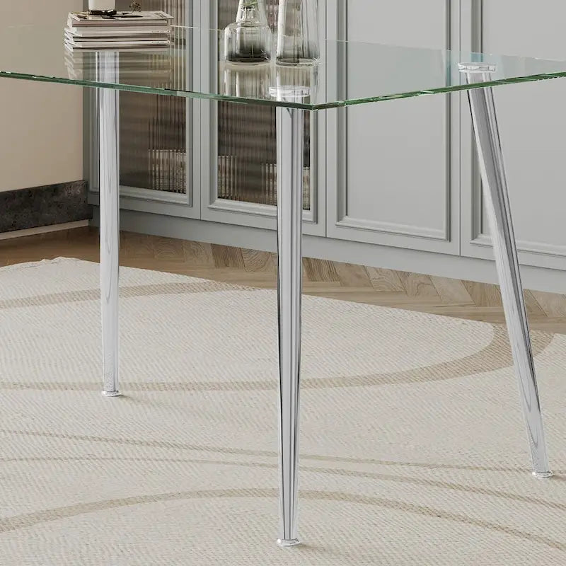 Tavolo da Pranzo con Piano in Vetro Temperato e Gambe in Acciaio Inox