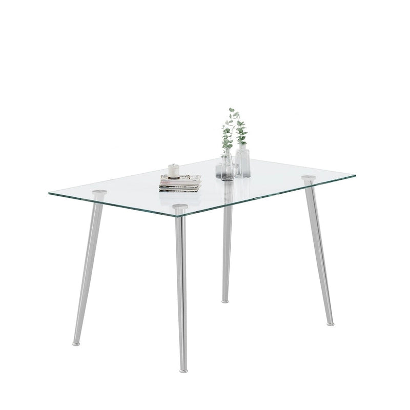 Tavolo da Pranzo con Piano in Vetro Temperato e Gambe in Acciaio Inox