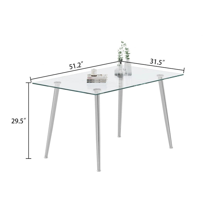 Tavolo da Pranzo con Piano in Vetro Temperato e Gambe in Acciaio Inox