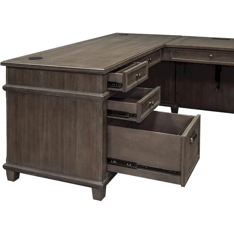 Scrivania angolare con piano di ritorno – Grigio effetto legno invecchiato