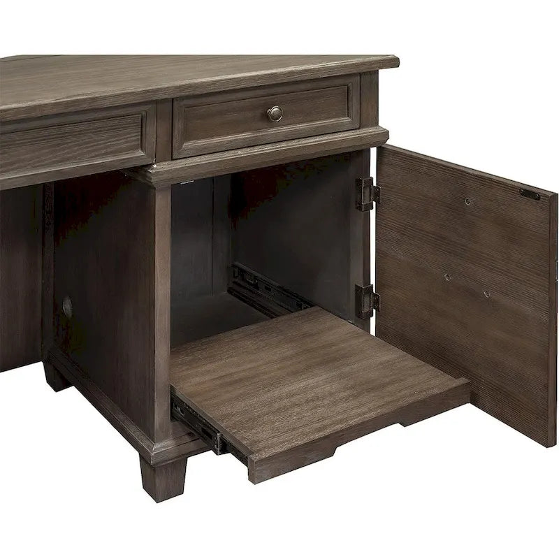 Scrivania angolare con piano di ritorno – Grigio effetto legno invecchiato