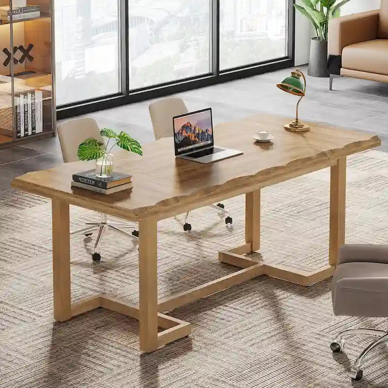 Scrivania da computer da 160 cm con gambe in legno massello e piano ispessito