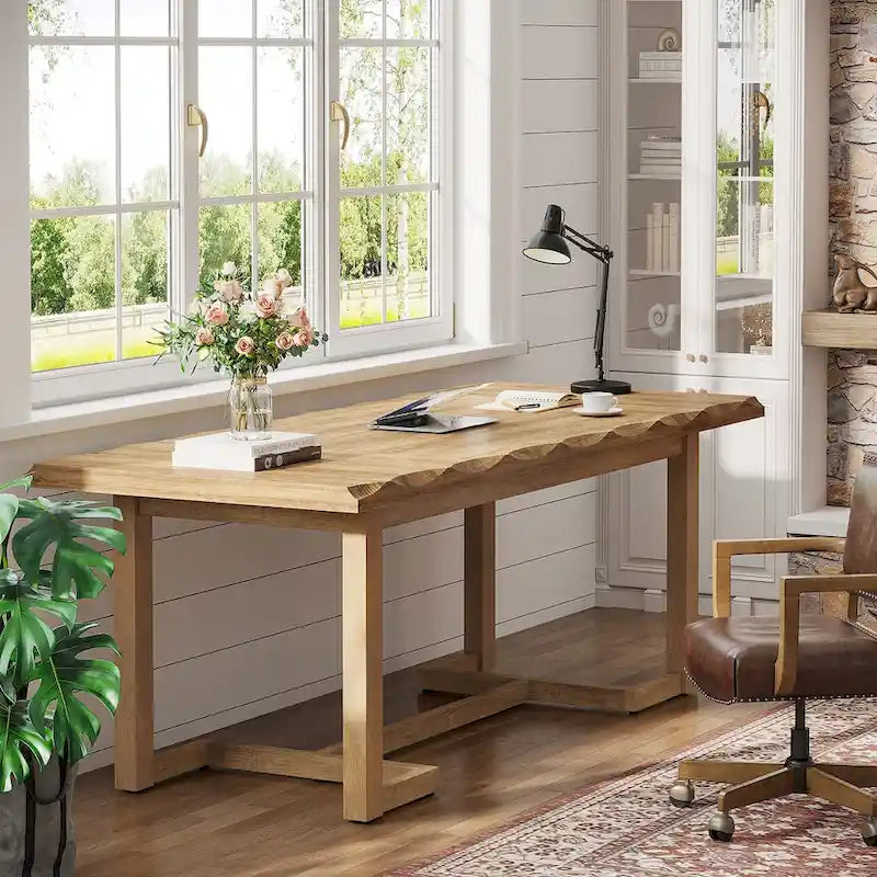 Scrivania da computer da 160 cm con gambe in legno massello e piano ispessito