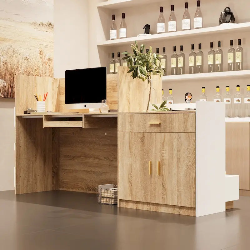 Banco Reception Bianco e Rovere con Cassetto Porta Tastiera
